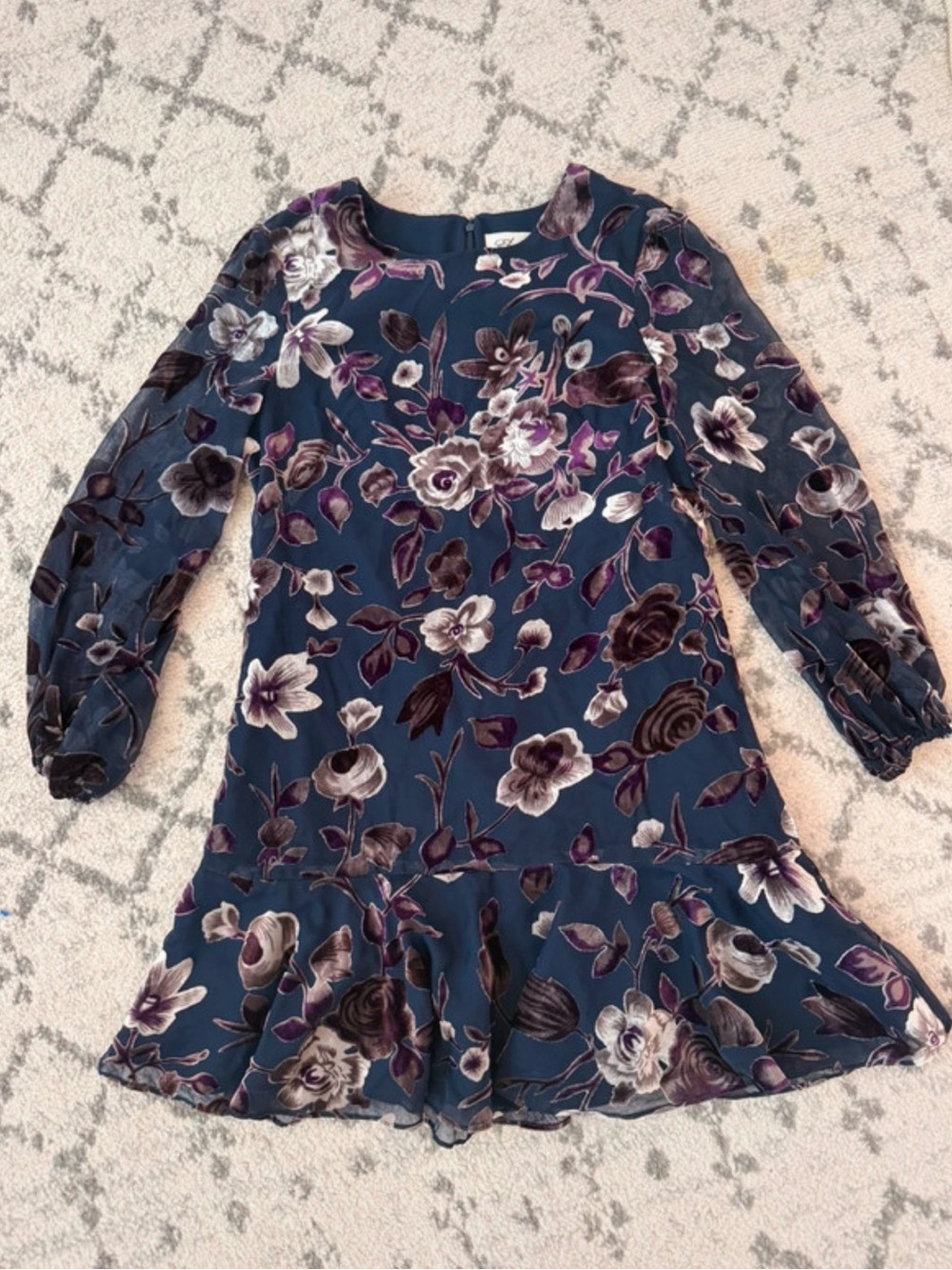 Women’s Navy Floral Long-Sleeve Dress
